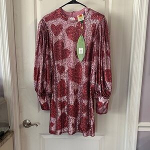 NWT Farm Rio Red Heart Sequin Dress Size Large
